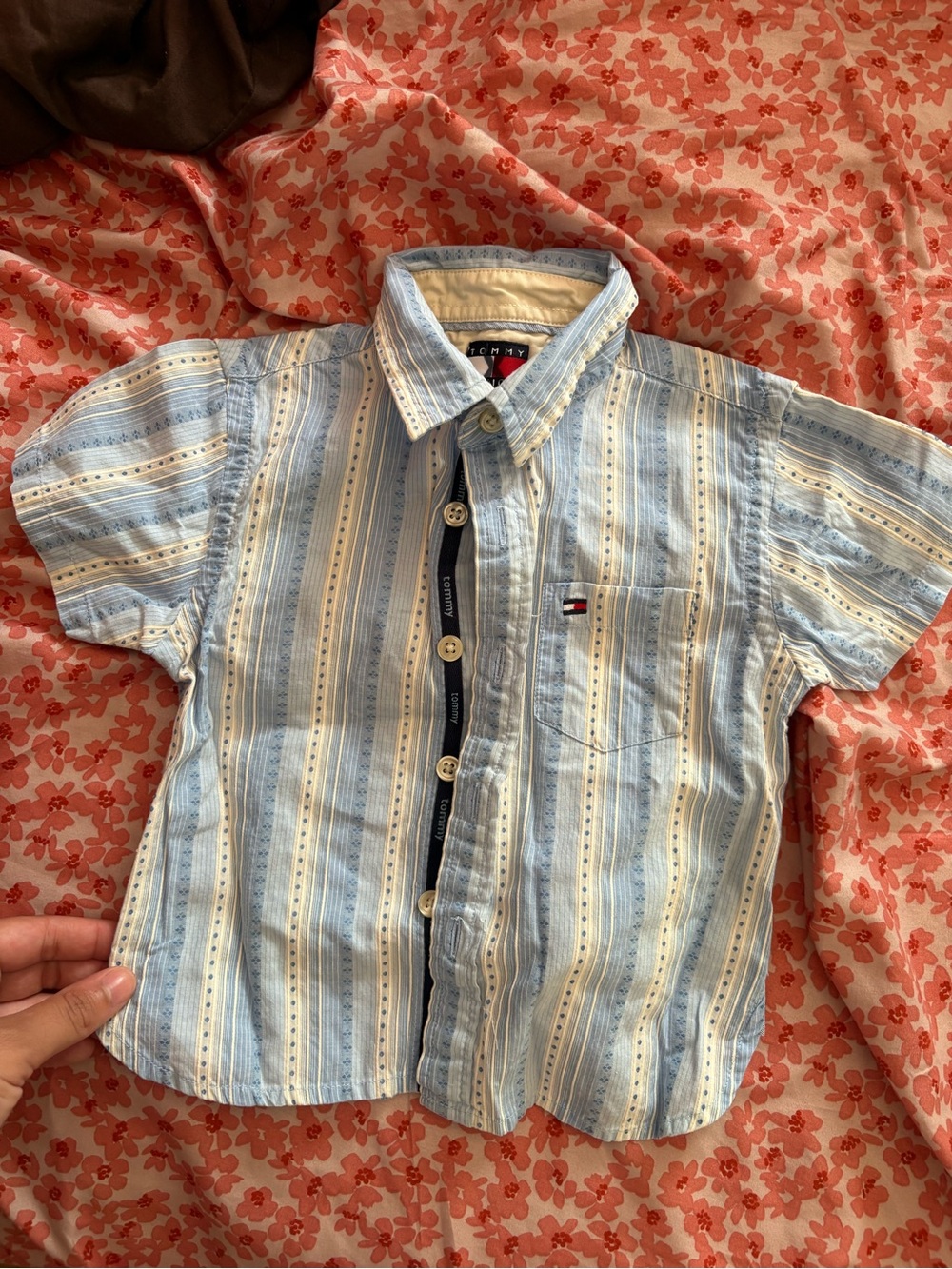Tommy Hilfiger Boys' Light Blue Striped Short-Sleeve Button Shirt